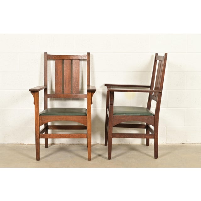 Gustav Stickley Harvey Ellis Antique Mission Oak Arts & Crafts Armchairs, Pair For Sale - Image 10 of 13