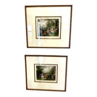 Pierre Pelee French 19th Century Polychrome Etching Prints Pair For Sale