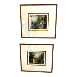 Pierre Pelee French 19th Century Polychrome Etching Prints Pair