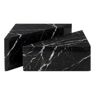 Triangular Tables in Nero Marquinia Marble by Andrea Grasso, Set of 2 For Sale