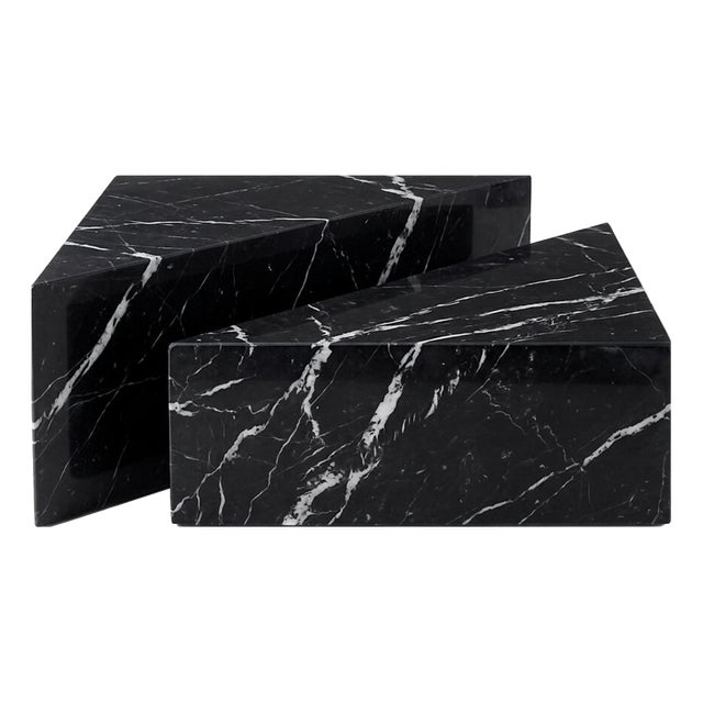 Triangular Tables in Nero Marquinia Marble by Andrea Grasso, Set of 2 For Sale