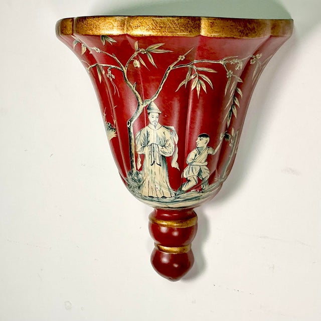 1980s 1980s Vintage Chinoiserie Hollywood Regency Boho Chic Large Ceramic Wall Pocket, After Mottahedeh For Sale - Image 5 of 16