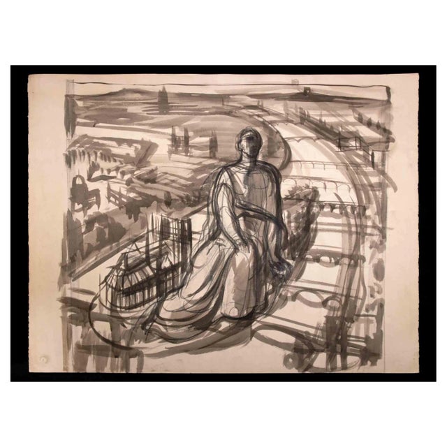 Figure Sitting, Original Drawing, Mid 20th-Century For Sale