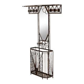 French Art Deco Edgar Brandt Style Fer Forge Iron Hall Tree For Sale