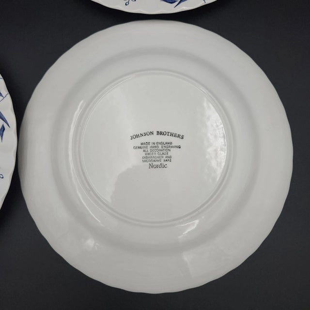Mid-Century Modern Vintage Johnson Bros England Nordic Blue Onion 9.75" Dinner Plates - Set of 4 For Sale - Image 3 of 4