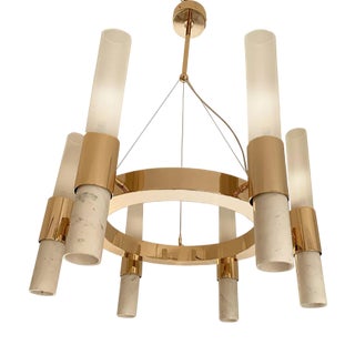 Gold Ring Chandelier with Gradient White and Carrara Marble Glasses by Simoeng For Sale