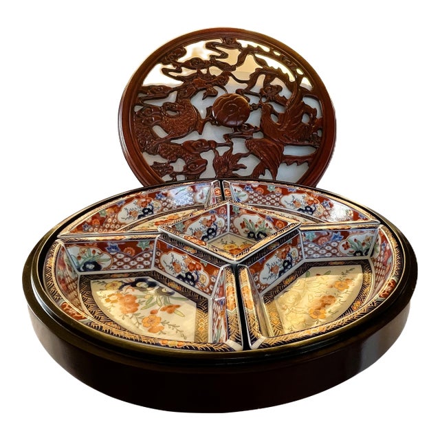 20th Century Chinese Carved Wood and Porcelain Tray of Togetherness For Sale