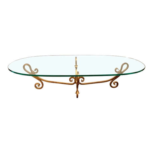 Hollywood Regency Gold Gilt Wrought Iron Coffee Cocktail Table Exquisitely Large For Sale
