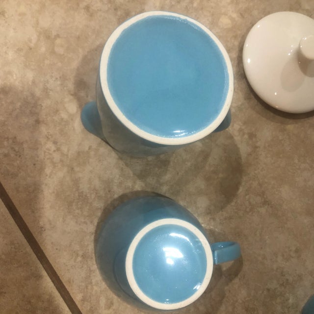 Ceramic Vintage Mid-Century Modern Sky Blue Coffee Set- 8 Pieces For Sale - Image 7 of 11