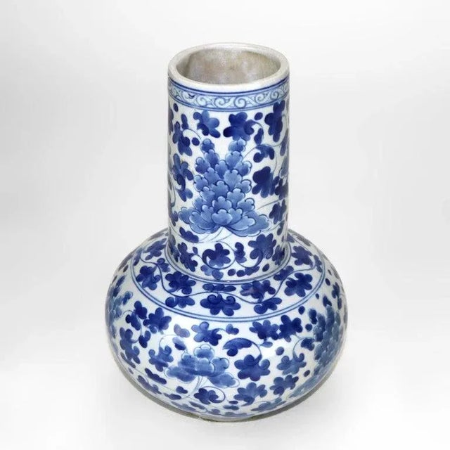 Antique Asian Blue & White Porcelain Bottle Vase, Signed Circa 1930 For Sale - Image 6 of 7