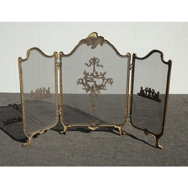Vintage French Provincial Ribbons Love Birds Gold Brass Fireplace Screen #2 For Sale - Image 10 of 14
