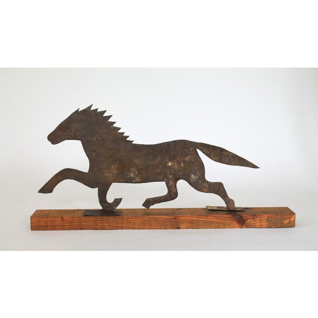 Figurative Rustic Folk Art Metal Horse on Board For Sale - Image 3 of 9