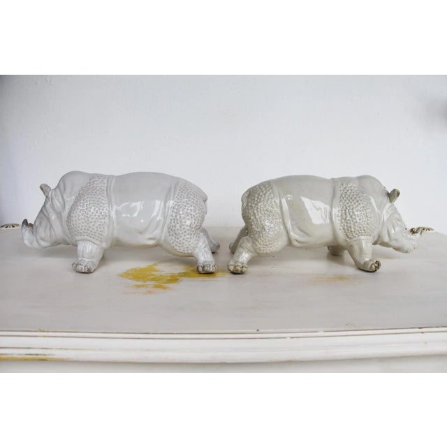 Ceramic French Glazed Earthenware Rhinoceros Figurines - a Pair For Sale - Image 7 of 13