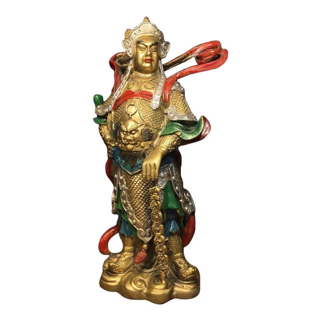 Late 19th Century Polychrome Bronze Skanda Statue, Buddhist Protector, 1.23kg For Sale