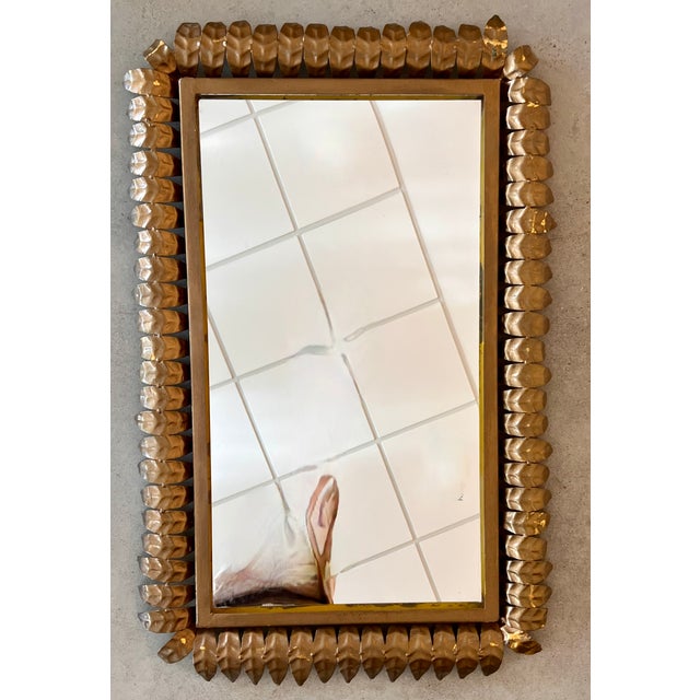 French Mid-Century Modern Neoclassical Gilt Iron Rectangular Sunburst Mirror For Sale - Image 4 of 6