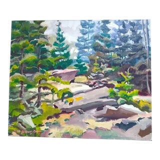 Walking Through Deep Dark Woods Over Granite Rocks Original Oil Painting by David Beynon Pena For Sale
