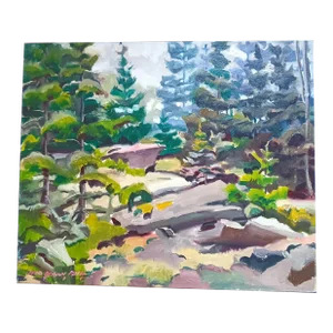 Walking Through Deep Dark Woods Over Granite Rocks Original Oil Painting by David Beynon Pena