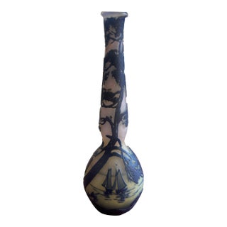 Antique DeVez Nautical Sailboat Glass Decorative Vase Signed 5.75” For Sale