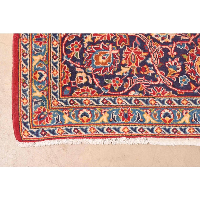 Textile Vintage Hand-Knotted Persian Kashan Room Size Wool Area Rug For Sale - Image 7 of 10