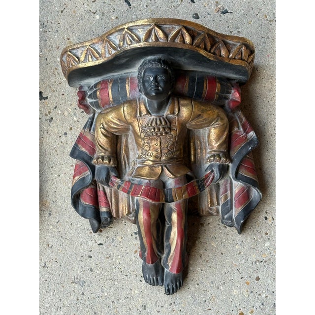 Figurative Vintage Venetian Style Polychrome Figural Wall Brackets - A Pair For Sale - Image 3 of 11