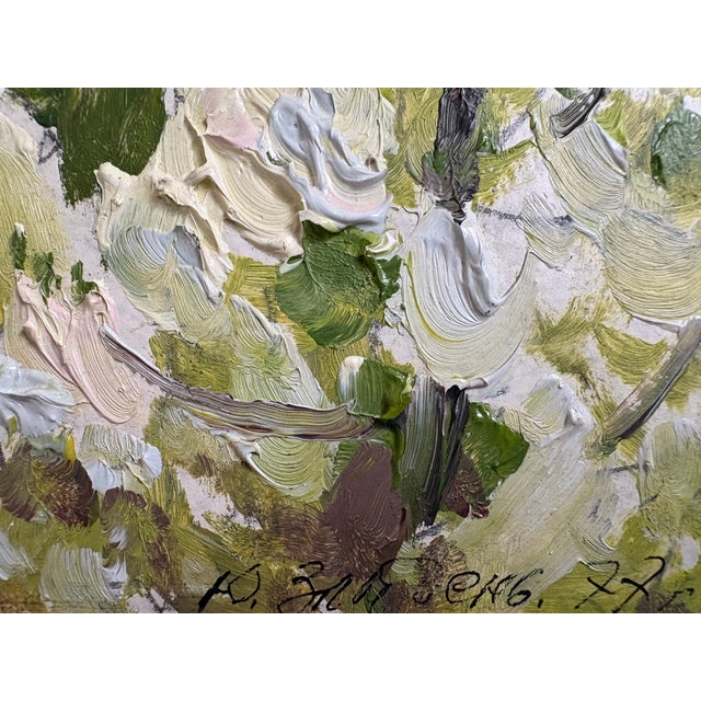 Modern Oil Painting - Flowering Fruit Trees by a River For Sale - Image 3 of 10
