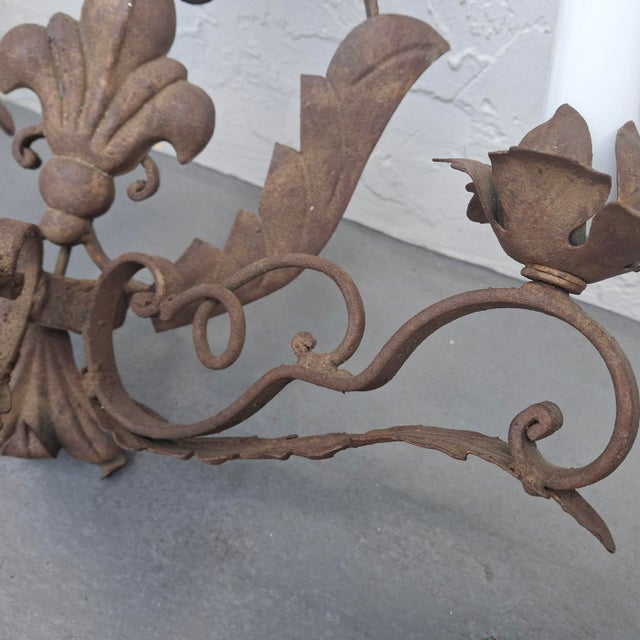 Large 19thc French Louis XVI Manor Style Dark Patinated Iron 3 Light Candle Sconces a - Pair For Sale - Image 9 of 17