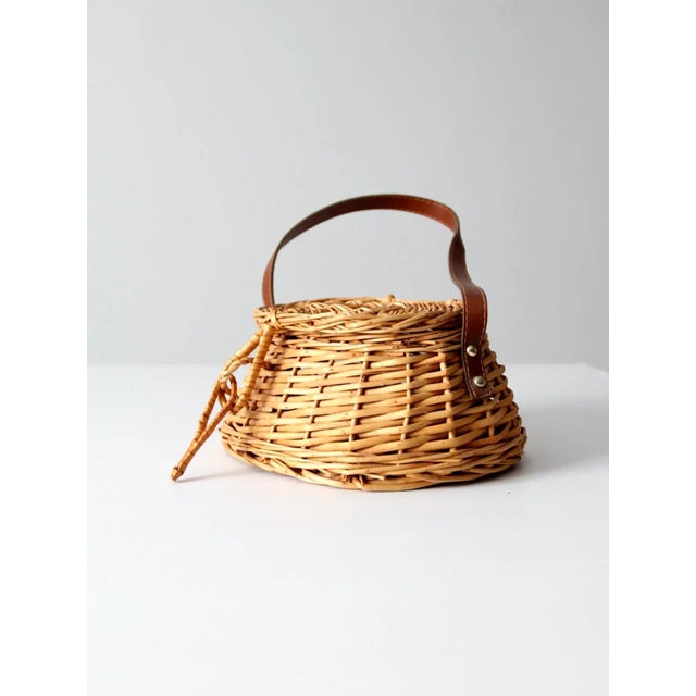 Rustic Vintage Wicker Carrying Basket For Sale - Image 3 of 9