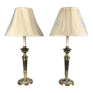 Vintage 1970’s Stiffel Hollywood Regency Candlestick Table Lamps New Stiffel Shades For Sale