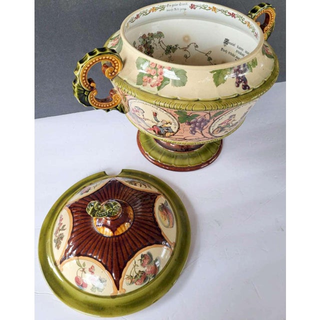 Antique Mettlach Pottery Punch Bowl and Matching Cups For Sale - Image 9 of 17
