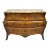 French Louis XV Style Inlaid Marble Top Bombe Commode Chest With Bronze Figures For Sale