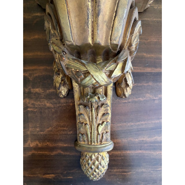 Large Italian Neoclassical Gilt Foliate Wall Sconce Shelves by Borghese, Pair For Sale - Image 9 of 13