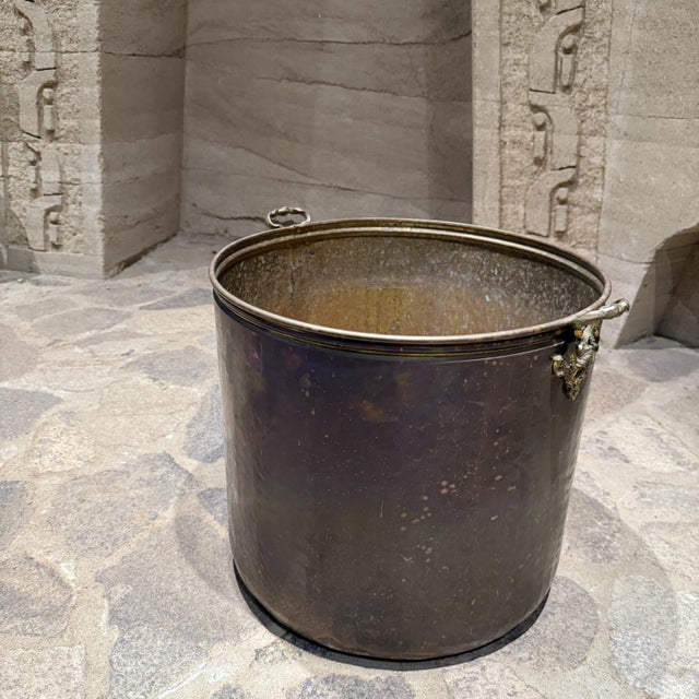 Metal Antique Castilian Imports Brass Copper Bucket Jardiniere For Sale - Image 7 of 12