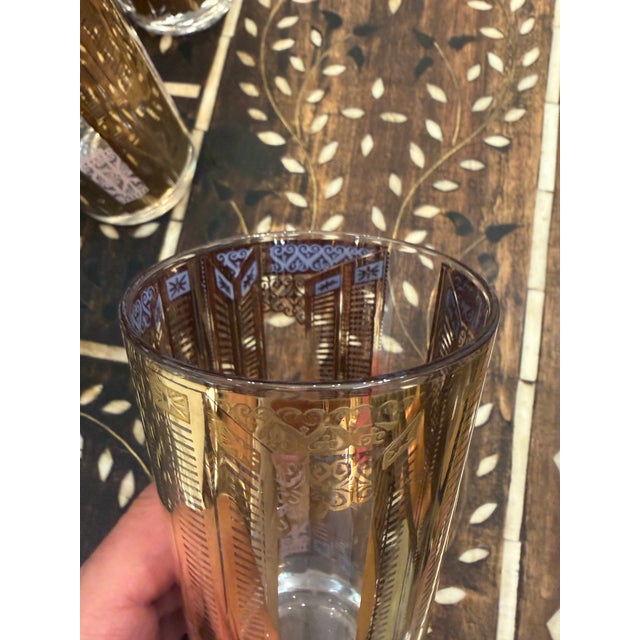 Vintage 1950s Gold and Lavender Highball Cocktail Glasses Set of 8 For Sale - Image 4 of 12