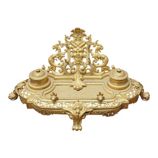 Antique Gilt Bronze French Inkwell For Sale