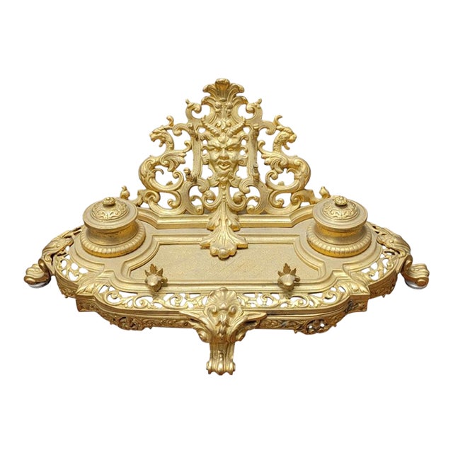 Antique Gilt Bronze French Inkwell For Sale