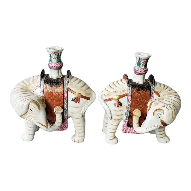 1970s Porcelain Mottahedeh Winterthur Elephant Candle Holders - a Pair For Sale