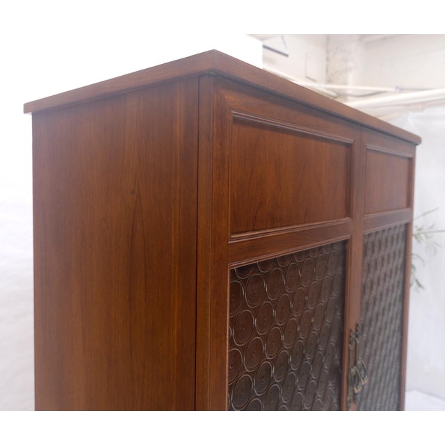 Solid Teak Multiple Fitted Drawers Amber Textured Glass Doors Cabinet Credenza For Sale - Image 6 of 16