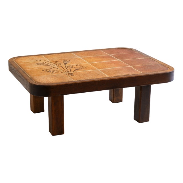 French Center Table in Wood and Ceramic from Vallauris / Barrois, 20th Century For Sale