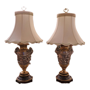 Pair of 19th Century Marble & Silvered Bronze French Bacchus Lamps After Clodion