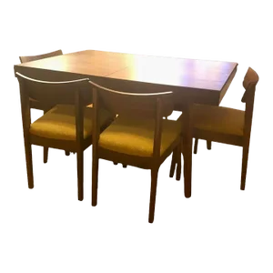 Mid 20th Century Vintage Mid Century Modern Bp John Solid Hardwood Dining Table and 6 Chairs - Set of 7