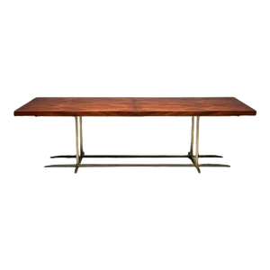 Contemporary, Modern Rectangular Dining Table, Burlwood Veneer, Gilt Metal