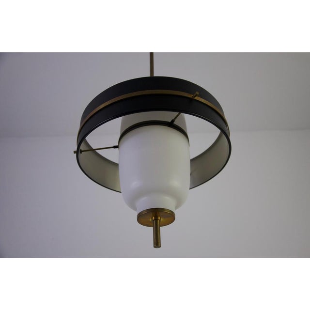 Mid-Century Brass and Opal Glass Pendant Lamp, Italy, 1960s For Sale - Image 11 of 12