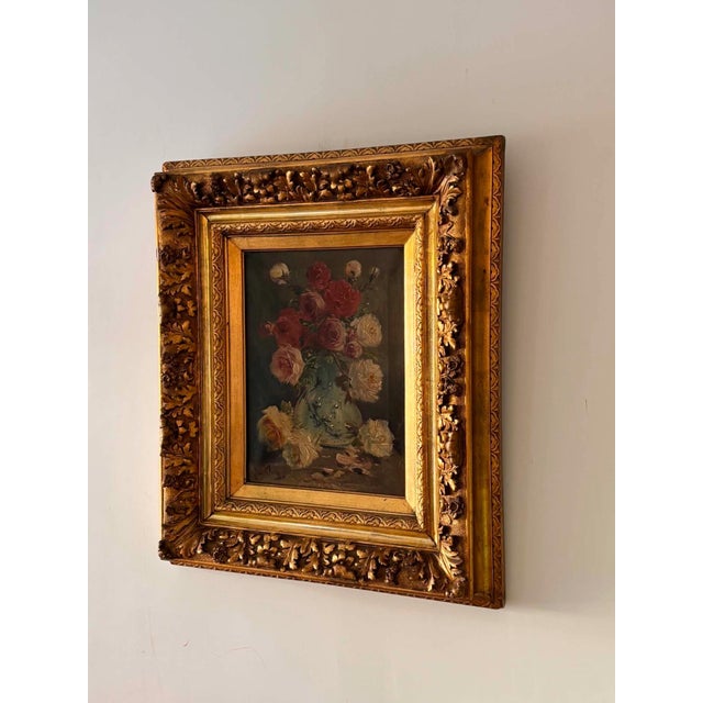 Jos Klaas / Henry Schouten, Floral Still Life with Roses in Vase, 1890s, Oil on Canvas, Framed For Sale - Image 5 of 12