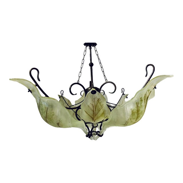 Myran Allan Luxury Lighting Murano Green Art Glass Leaf Chandelier For Sale