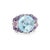 Stylish contemporary blue topaz, amethyst & pink sapphire cocktail ring crafted in 14k white gold. Checkerboard faceted...