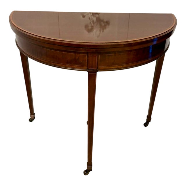 Antique Late Victorian Mahogany and Satinwood Inlaid Demi-Lune Console Table, 1890s For Sale