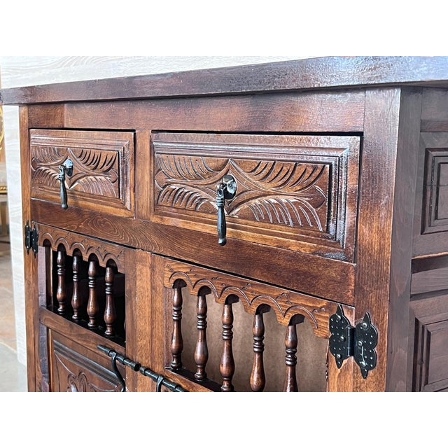 20th Century Large Catalan Spanish Baroque Carved Walnut Credenza or Buffet For Sale - Image 12 of 18