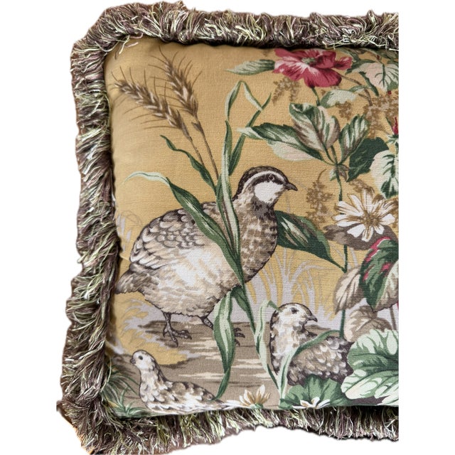 The House of Scalamandre A Pair of Custom Scalamandre Botanical Pillows in Honey Mustard and Chocolate Brown For Sale - Image 4 of 11