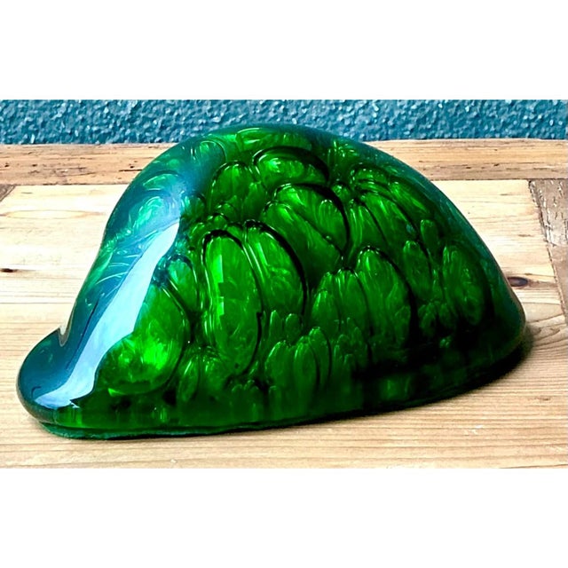 Mid-Century Modern Vintage Green Glass Abstract Sculpture For Sale - Image 3 of 12