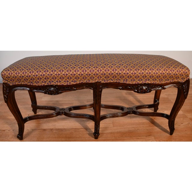 1910s Antique French Louis XV Walnut Hand Carved Window Bench / New Upholstery For Sale - Image 14 of 16